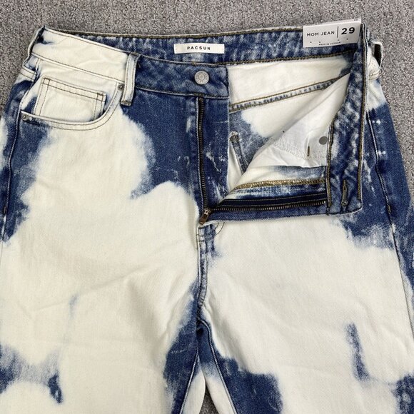 Pacsun Jeans 29x28 High Rise Relaxed Fit Bleach Stained Wash Snowflake Raw Hem - Picture 5 of 11